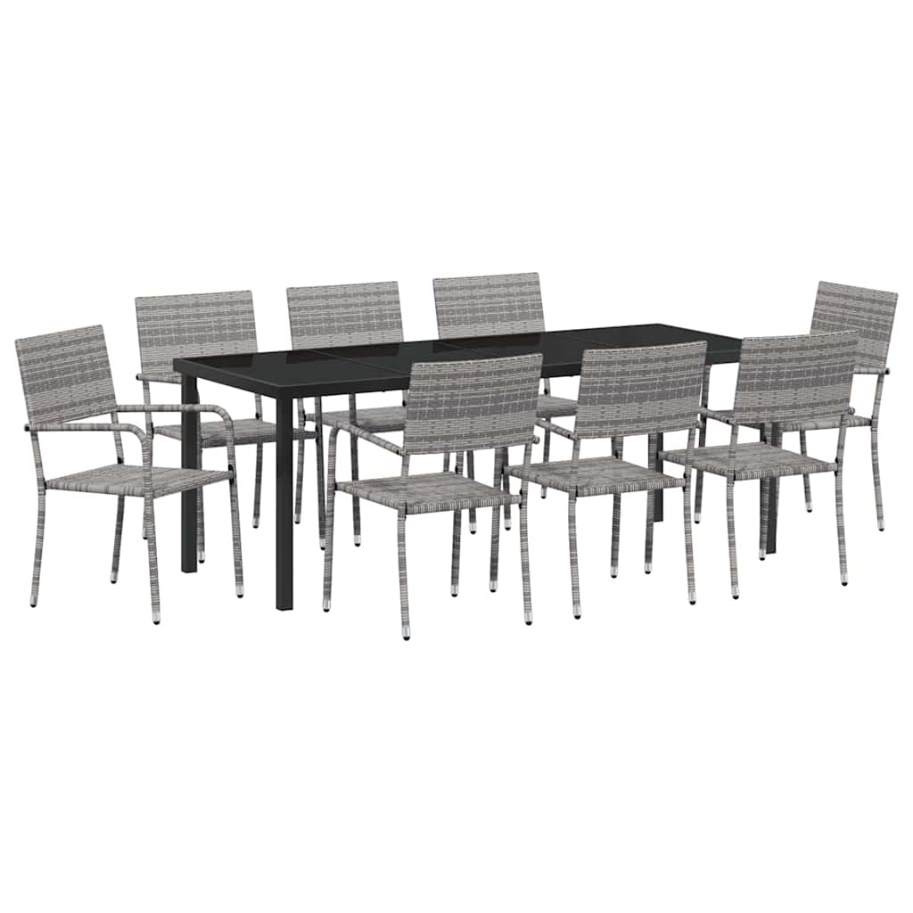 Tuin eettafelset met kussen 9 pcs Grijs poly rattan – afbeelding 2