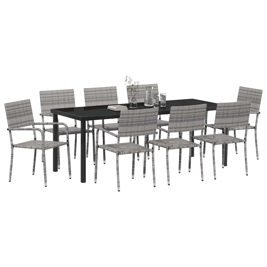 Tuin eettafelset met kussen 9 pcs Grijs poly rattan – afbeelding 3