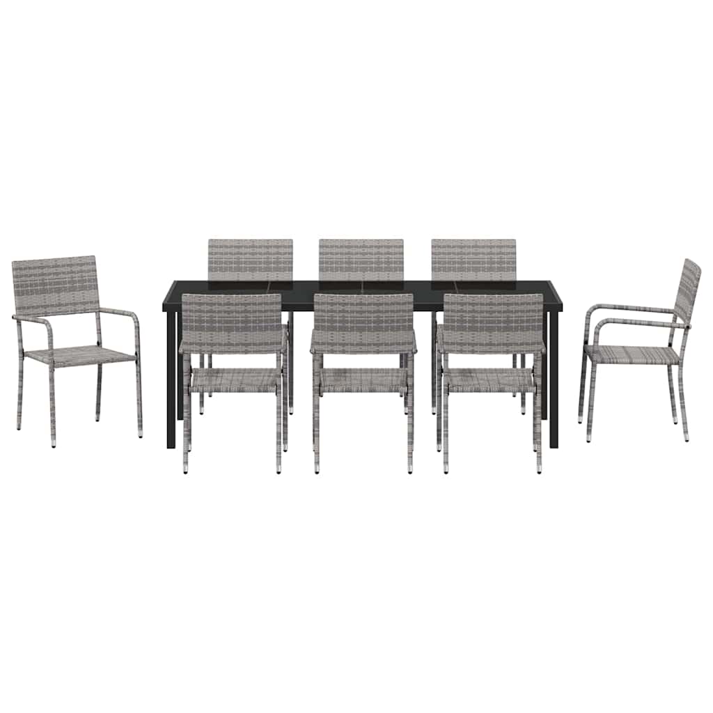 Tuin eettafelset met kussen 9 pcs Grijs poly rattan – afbeelding 7