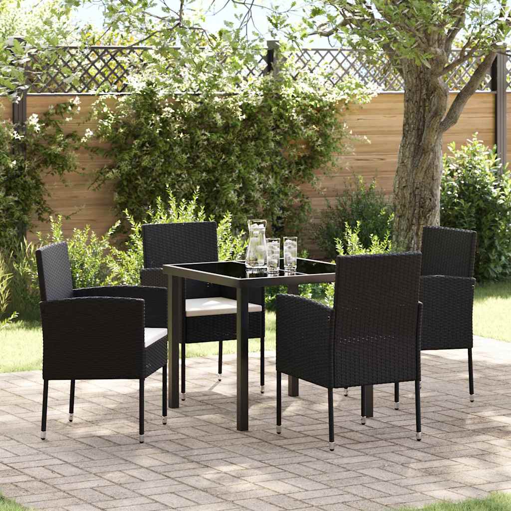 Tuin eettafelset met kussen 5 pcs Zwart poly rattan – afbeelding 1