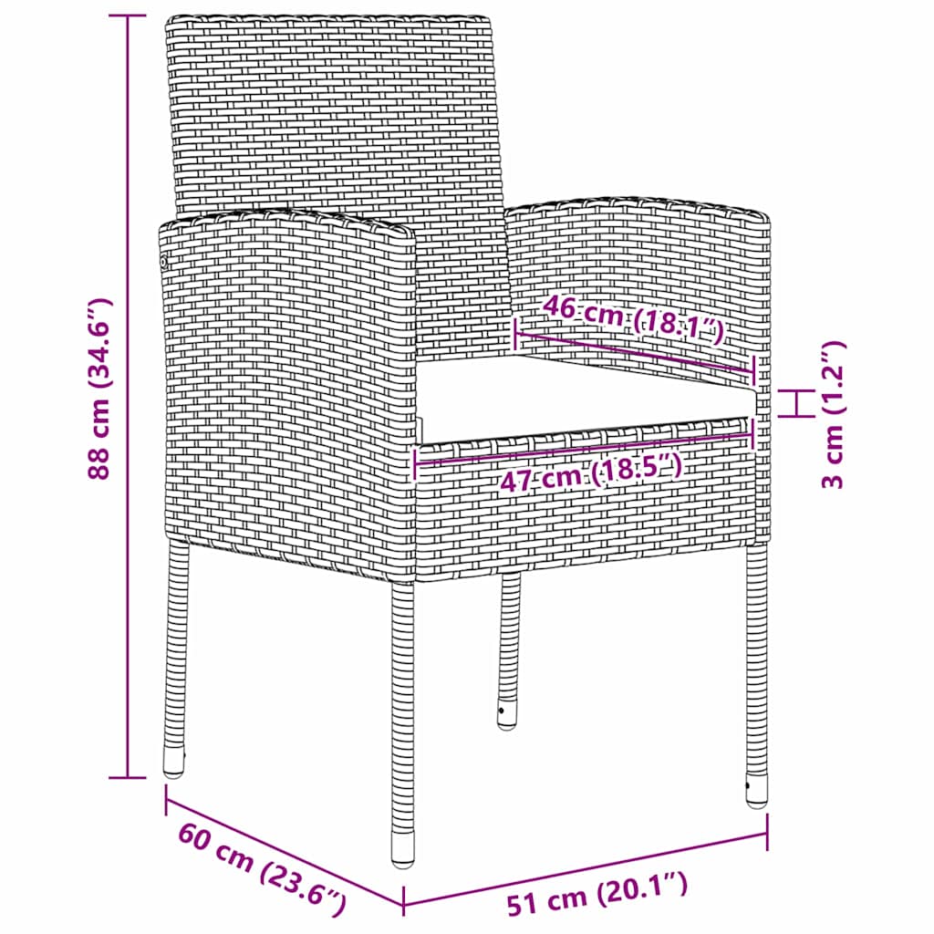 Tuin eettafelset met kussen 7 pcs Zwart poly rattan – afbeelding 10