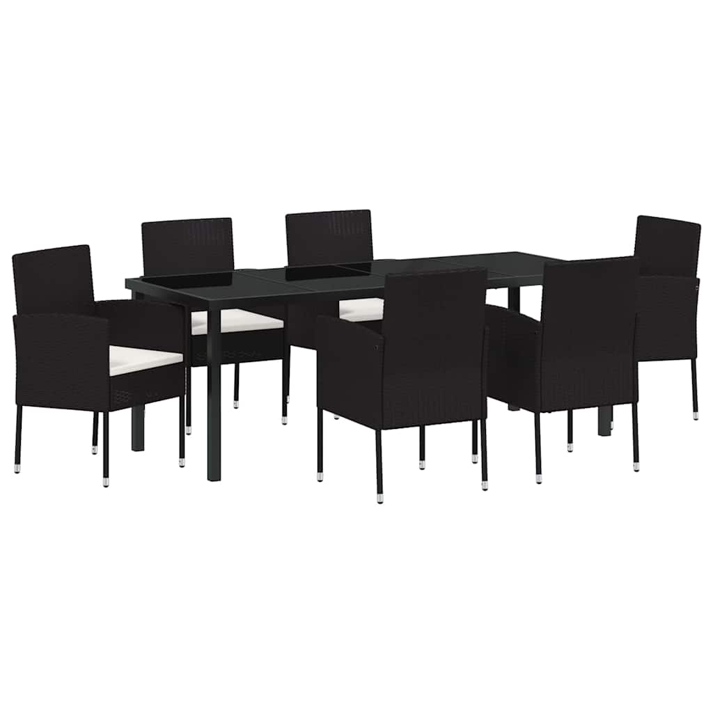 Tuin eettafelset met kussen 7 pcs Zwart poly rattan – afbeelding 2