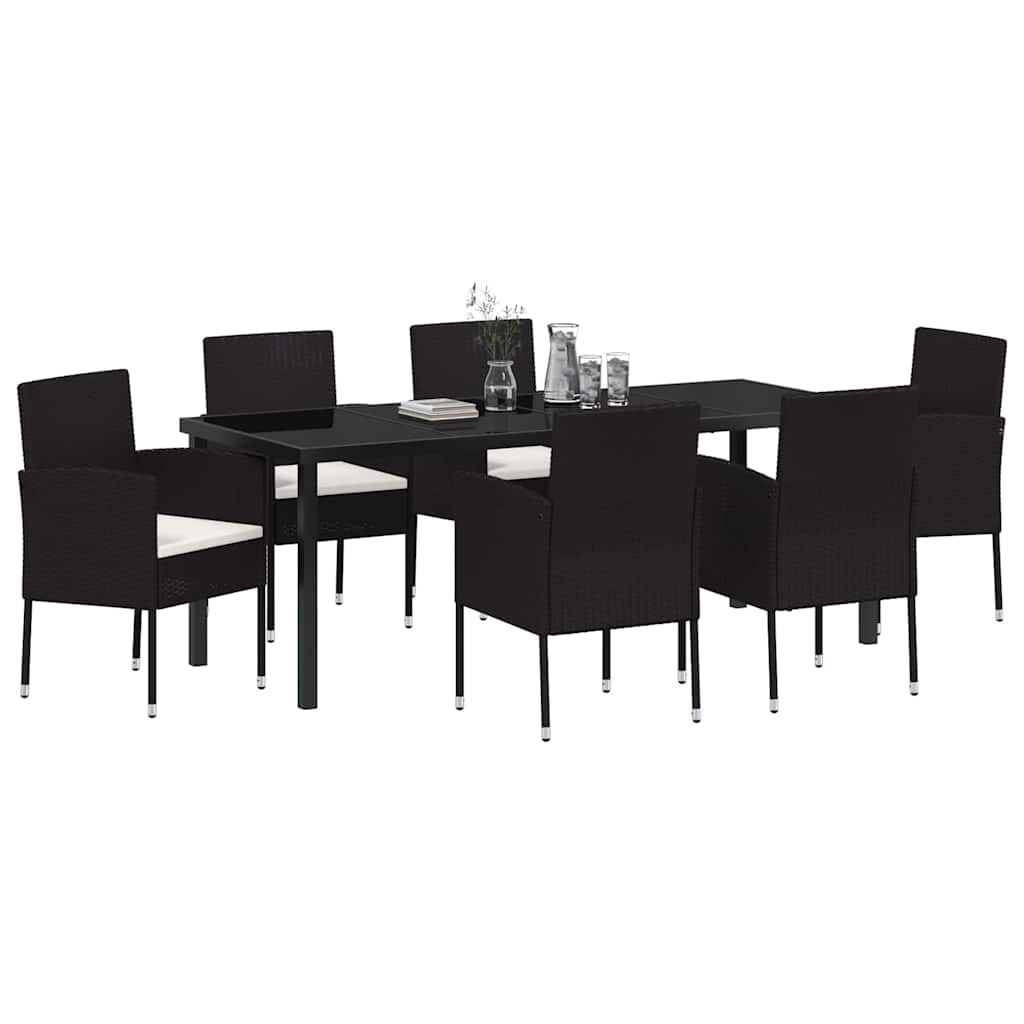Tuin eettafelset met kussen 7 pcs Zwart poly rattan – afbeelding 3