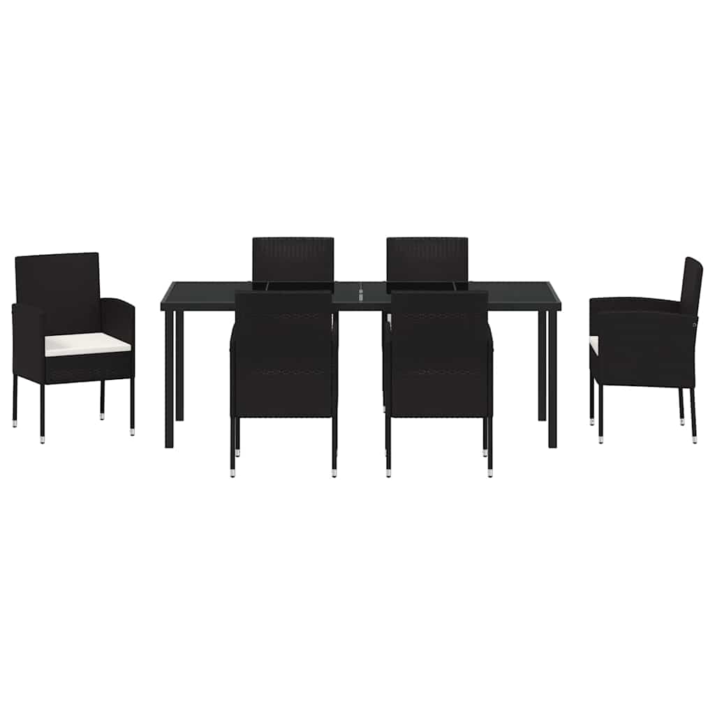 Tuin eettafelset met kussen 7 pcs Zwart poly rattan – afbeelding 7