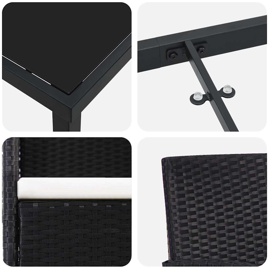 Tuin eettafelset met kussen 7 pcs Zwart poly rattan – afbeelding 9