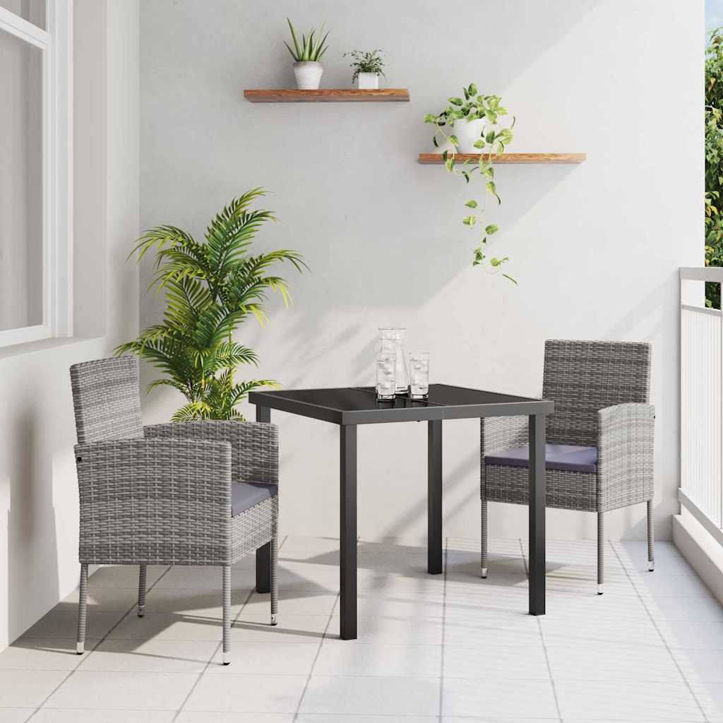 Tuin eettafelset met kussen 3 pcs Grijs poly rattan – afbeelding 1