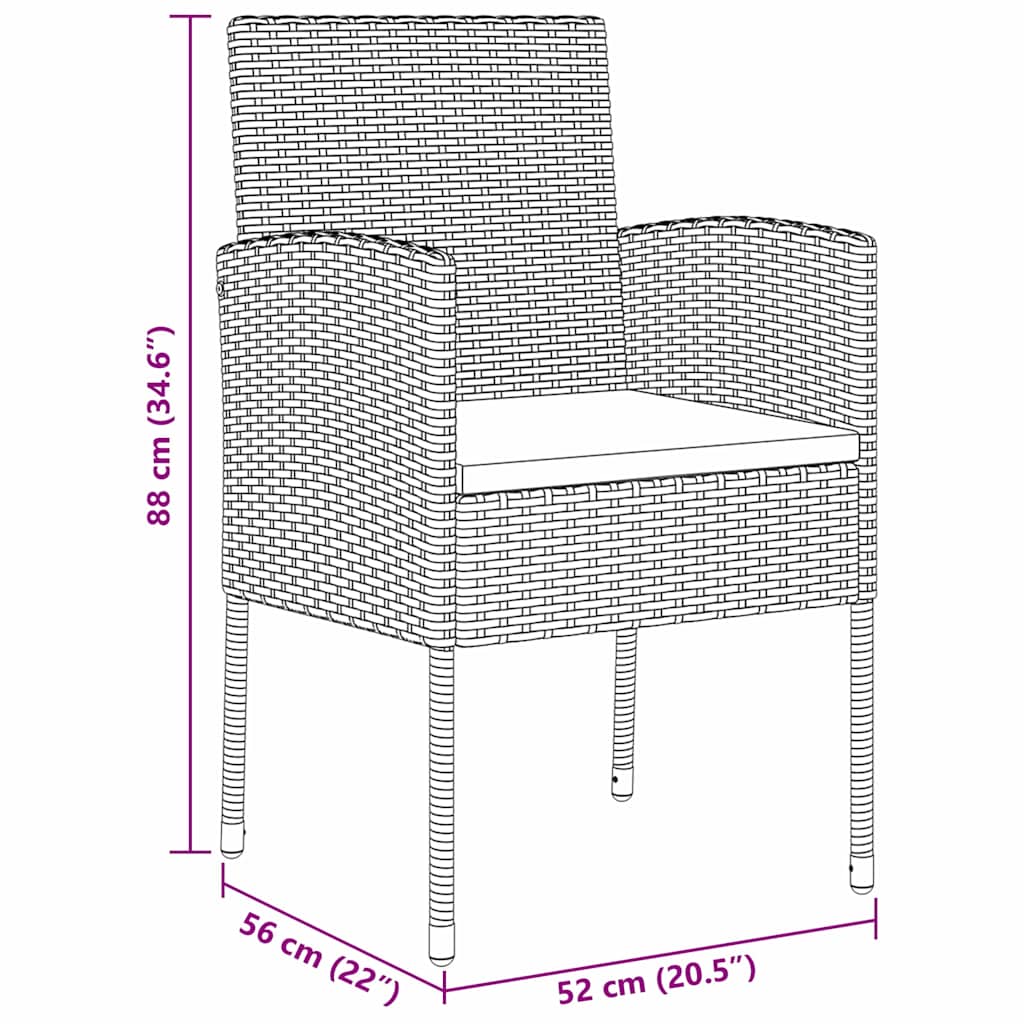Tuin eettafelset met kussen 3 pcs Grijs poly rattan – afbeelding 10