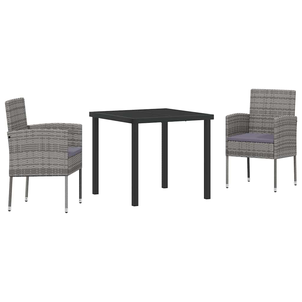 Tuin eettafelset met kussen 3 pcs Grijs poly rattan – afbeelding 2