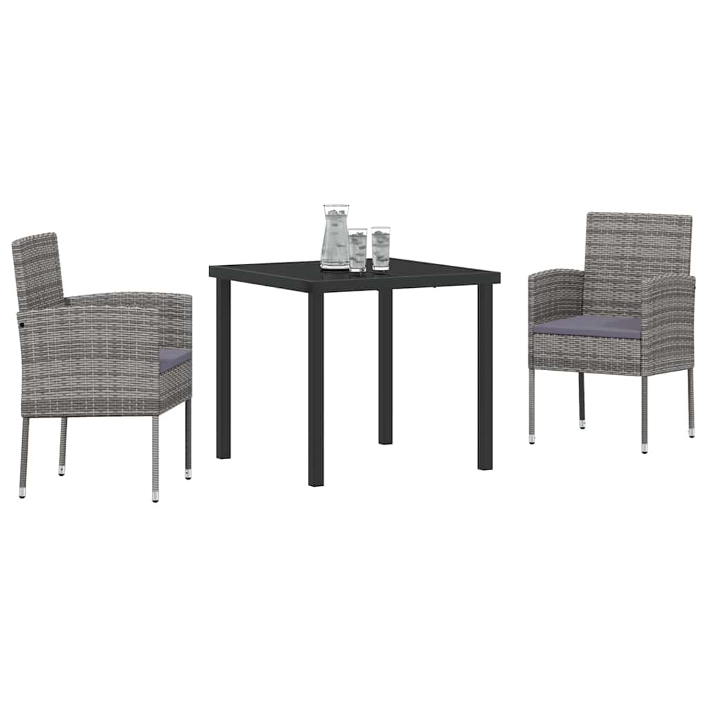 Tuin eettafelset met kussen 3 pcs Grijs poly rattan – afbeelding 3