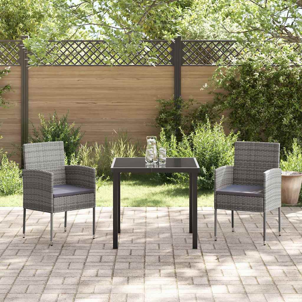 Tuin eettafelset met kussen 3 pcs Grijs poly rattan – afbeelding 4