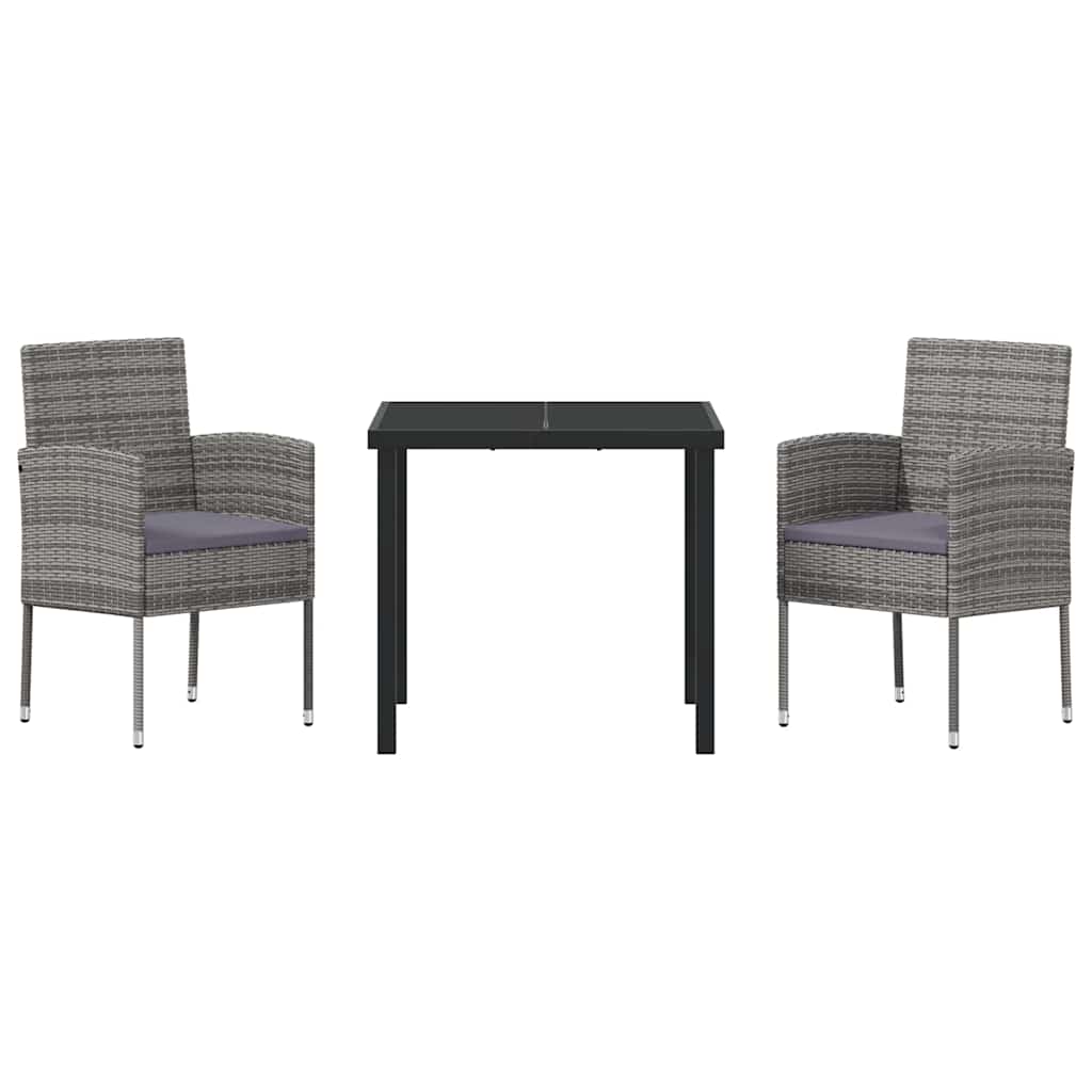 Tuin eettafelset met kussen 3 pcs Grijs poly rattan – afbeelding 7