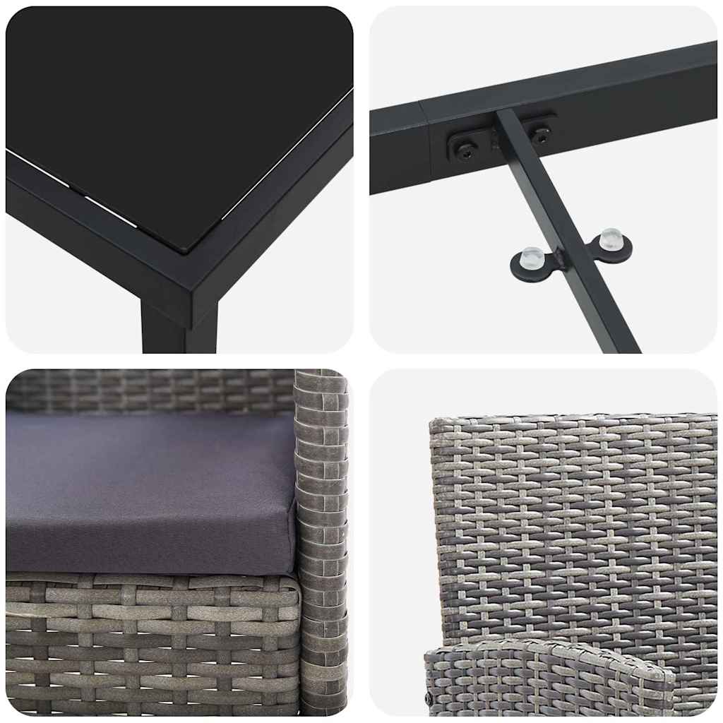 Tuin eettafelset met kussen 3 pcs Grijs poly rattan – afbeelding 9