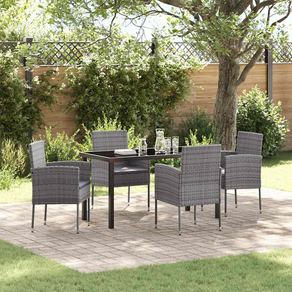 Tuin eettafelset met kussen 5 pcs Grijs poly rattan – afbeelding 1
