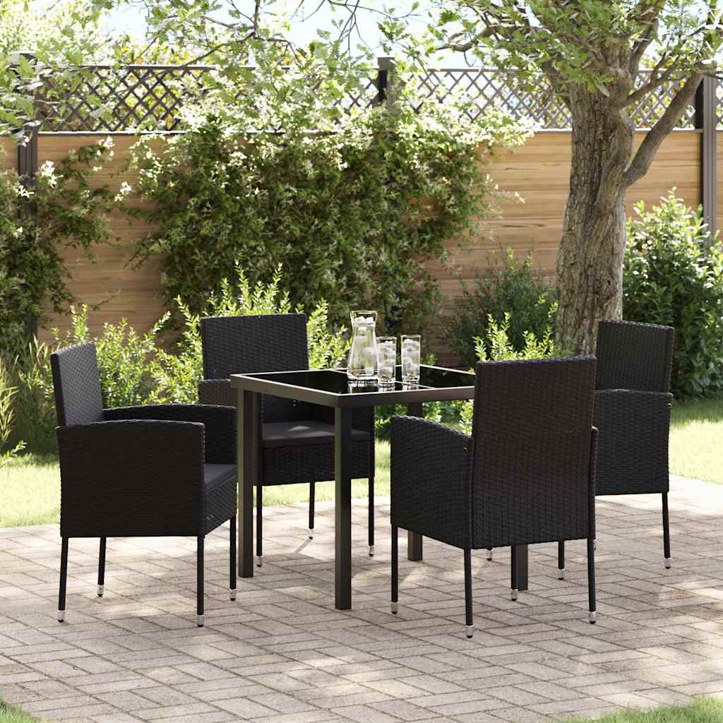 Tuin eettafelset met kussen 5 pcs Zwart poly rattan – afbeelding 1