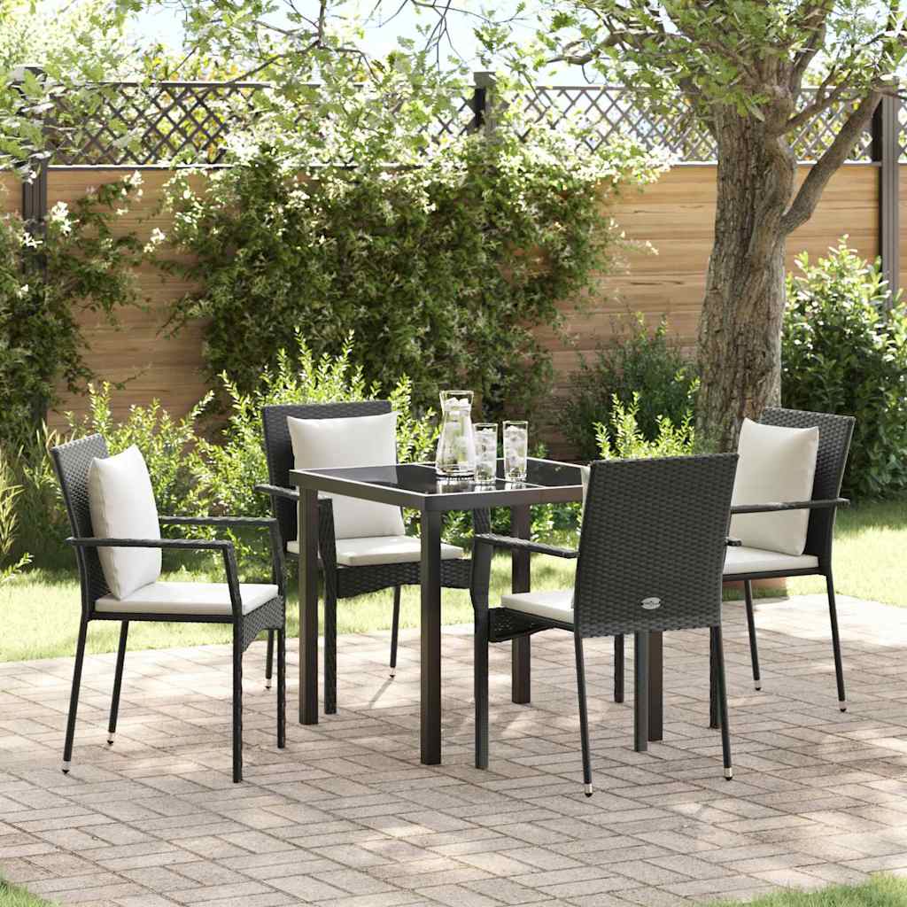 Tuin eettafelset met kussen 5 pcs Zwart poly rattan – afbeelding 1