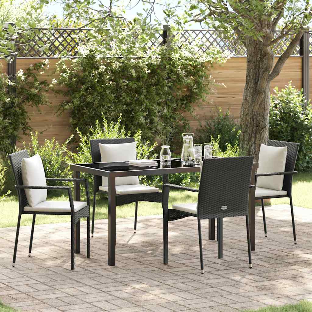 Tuin eettafelset met kussen 5 pcs Zwart poly rattan – afbeelding 1