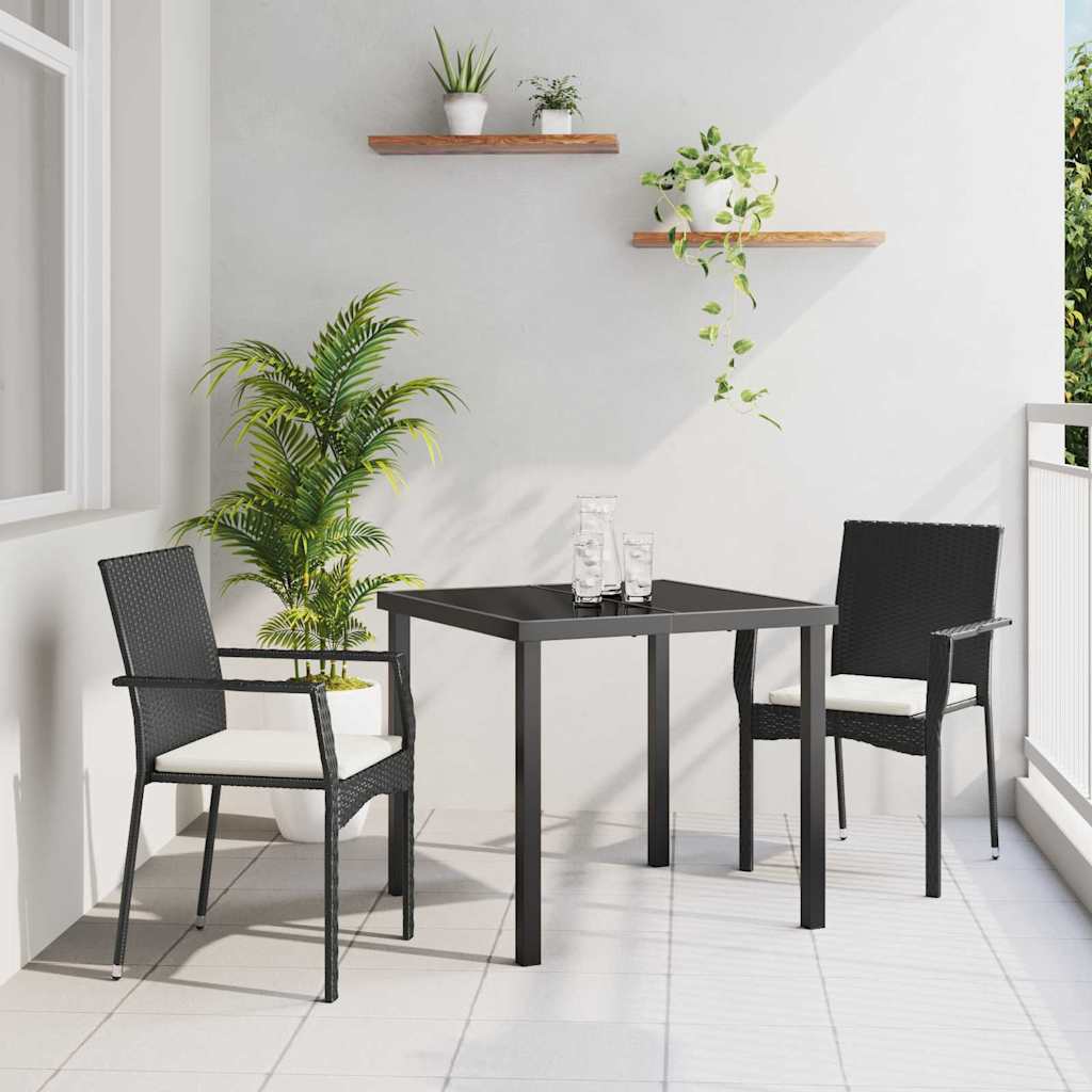 Tuin eettafelset met kussen 3 pcs Zwart poly rattan – afbeelding 1