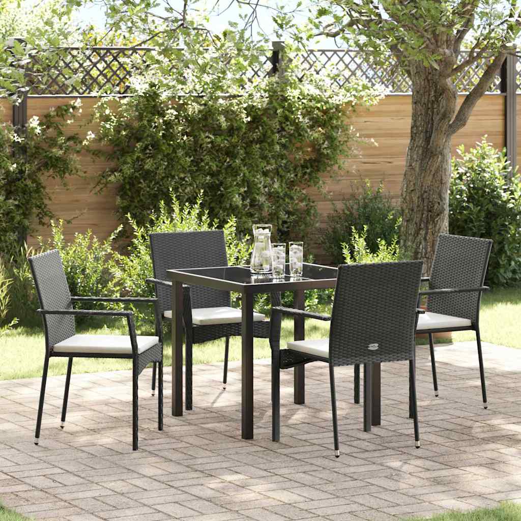 Tuin eettafelset met kussen 5 pcs Zwart poly rattan – afbeelding 1