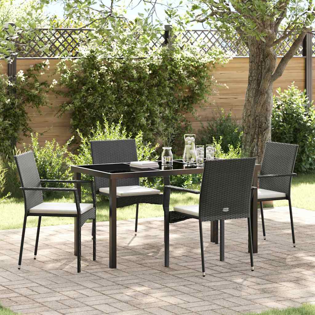 Tuin eettafelset met kussen 5 pcs Zwart poly rattan – afbeelding 1