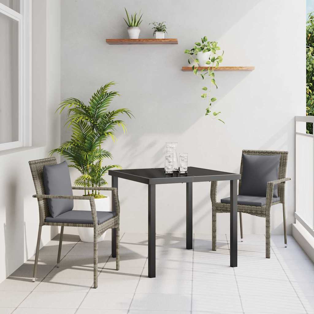 Tuin eettafelset met kussen 3 pcs Grijs poly rattan – afbeelding 1