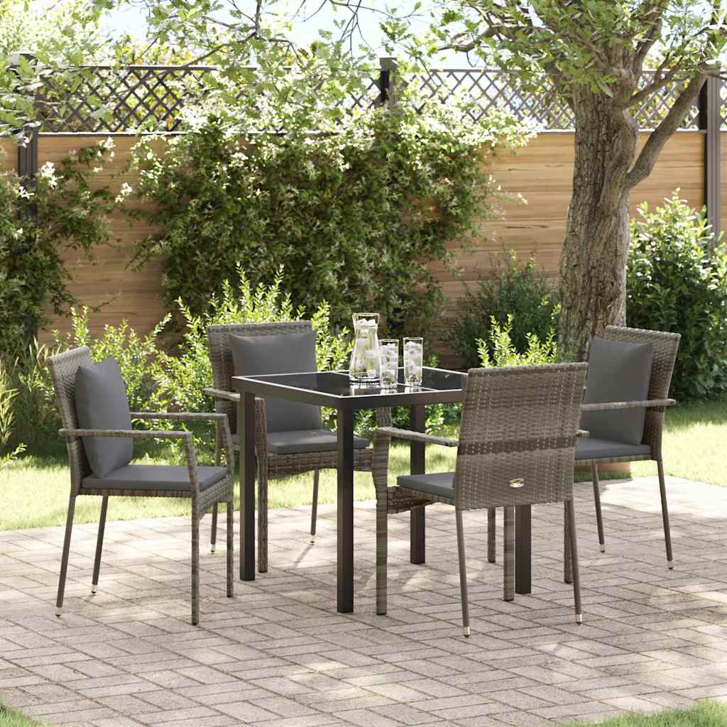 Tuin eettafelset met kussen 5 pcs Grijs poly rattan – afbeelding 1