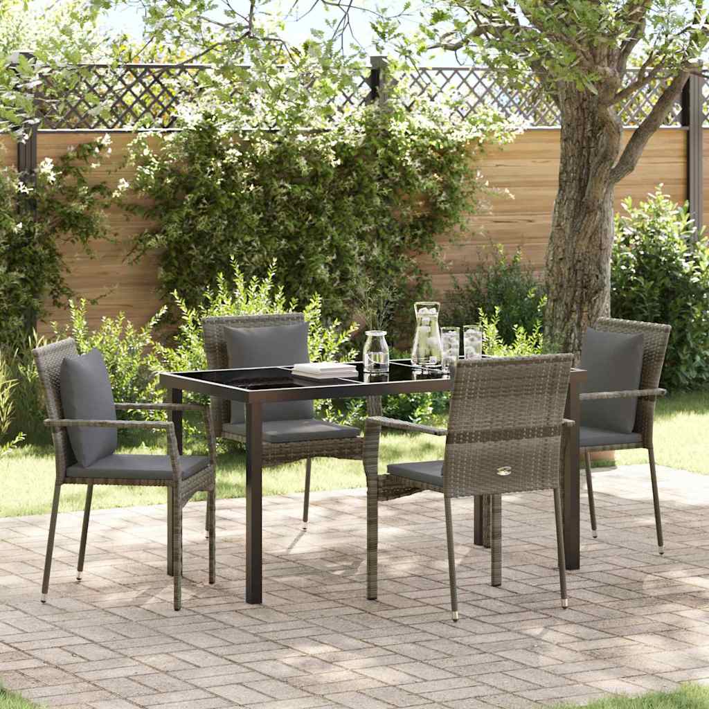 Tuin eettafelset met kussen 5 pcs Grijs poly rattan – afbeelding 1