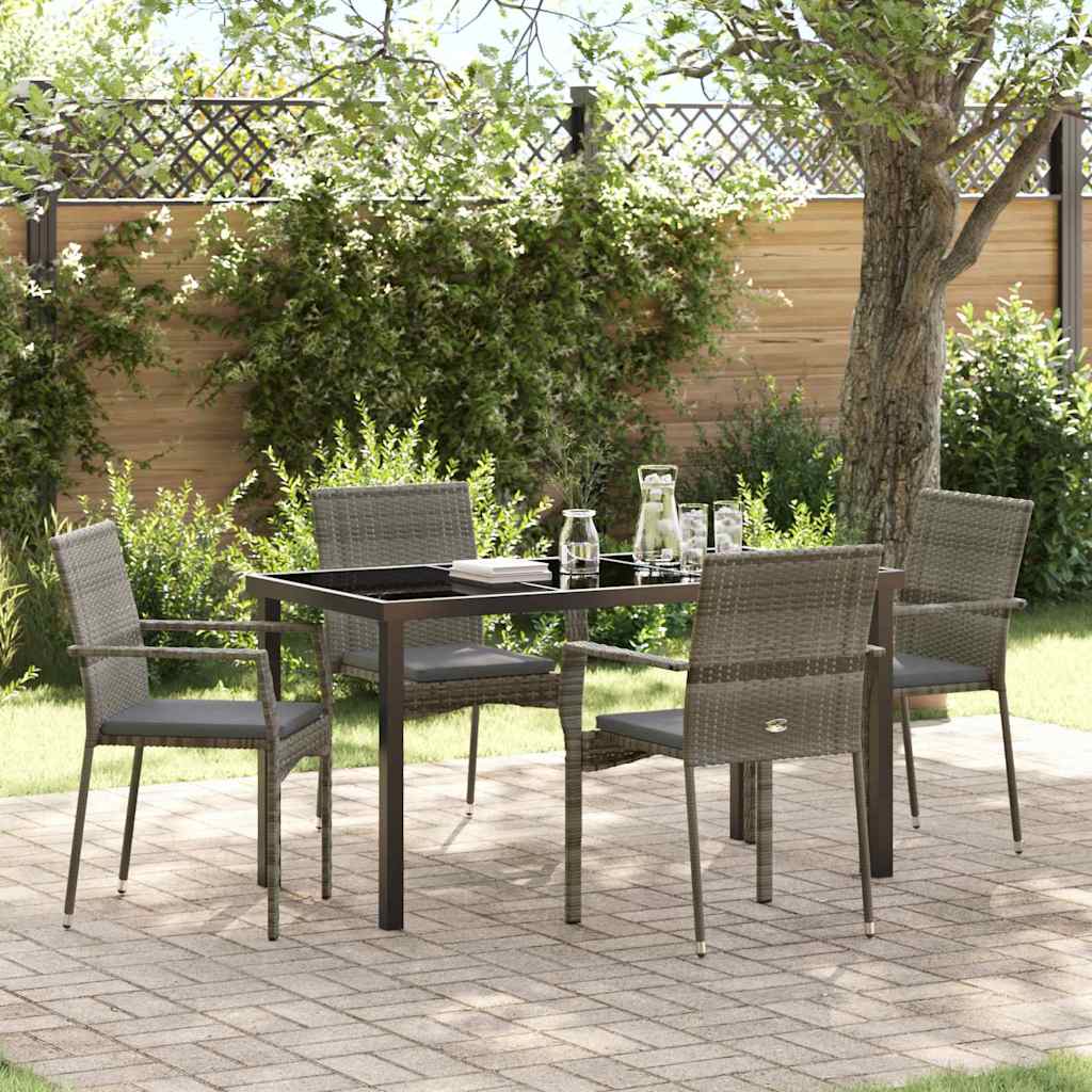 Tuin eettafelset met kussen 5 pcs Grijs poly rattan – afbeelding 1