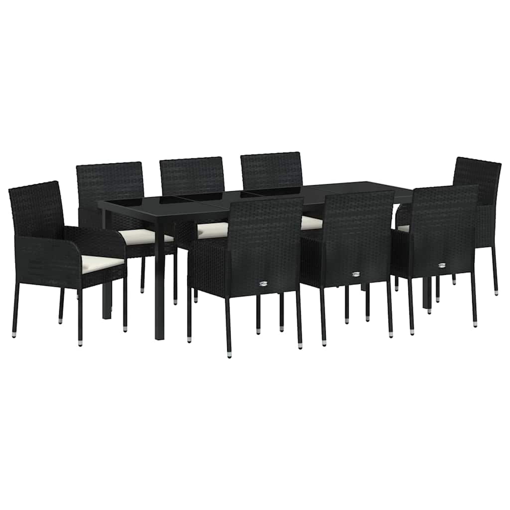 Tuin eettafelset met kussen 9 pcs Zwart poly rattan – afbeelding 2
