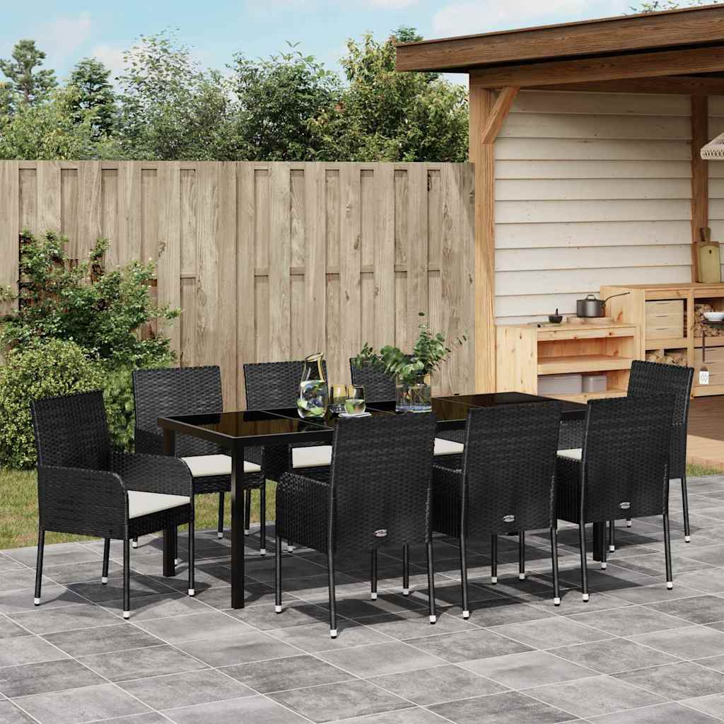 Tuin eettafelset met kussen 9 pcs Zwart poly rattan – afbeelding 4