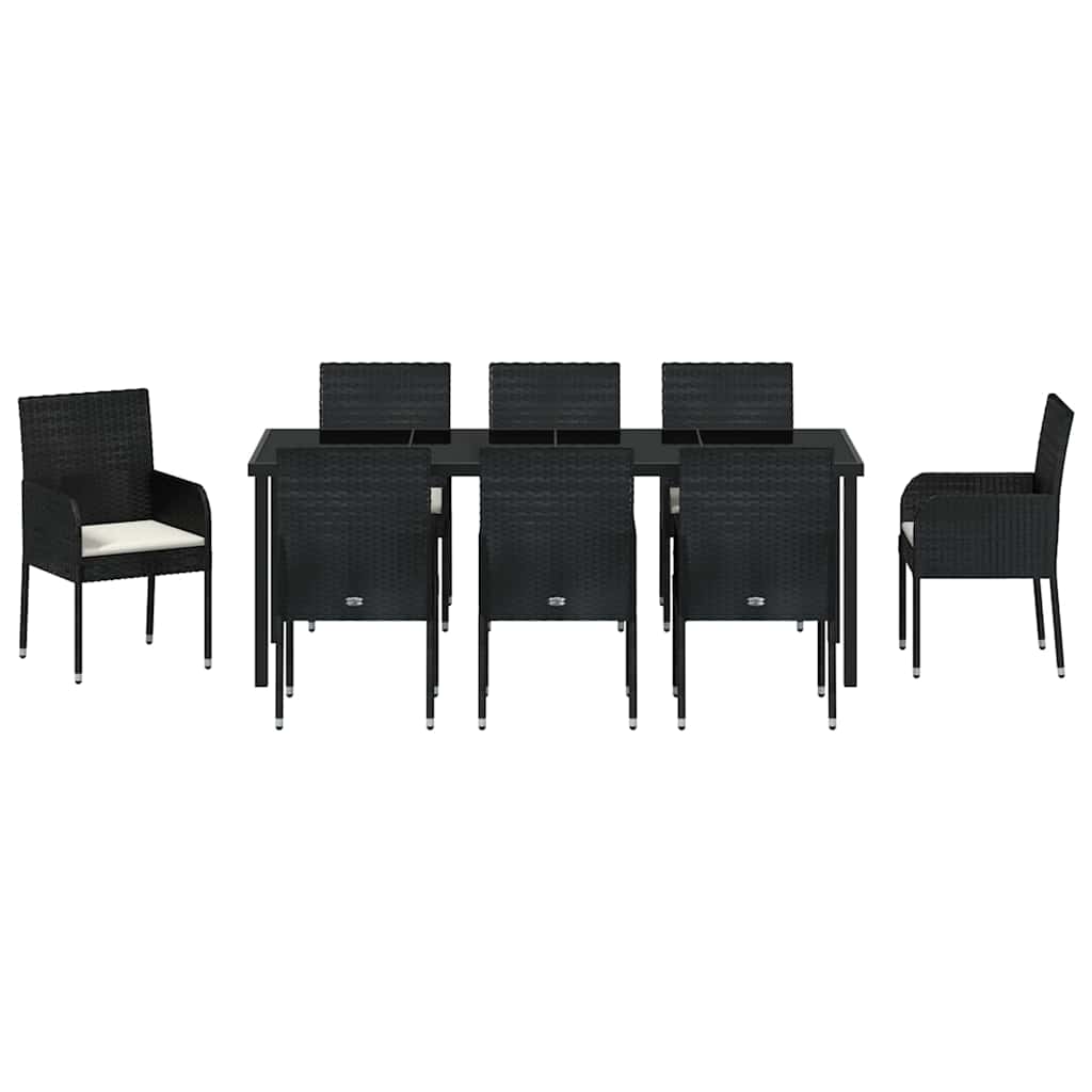 Tuin eettafelset met kussen 9 pcs Zwart poly rattan – afbeelding 7
