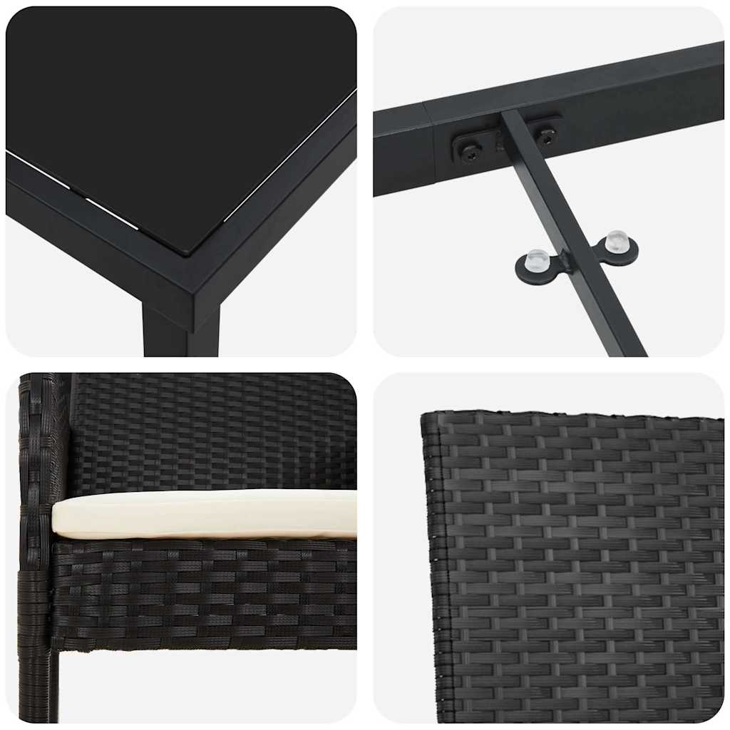 Tuin eettafelset met kussen 9 pcs Zwart poly rattan – afbeelding 9