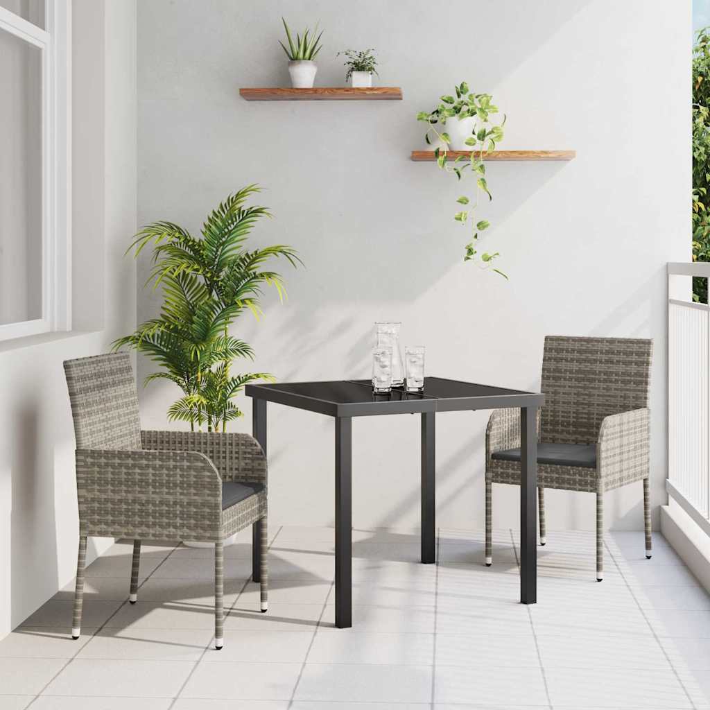 Tuin eettafelset met kussen 3 pcs Grijs poly rattan – afbeelding 1