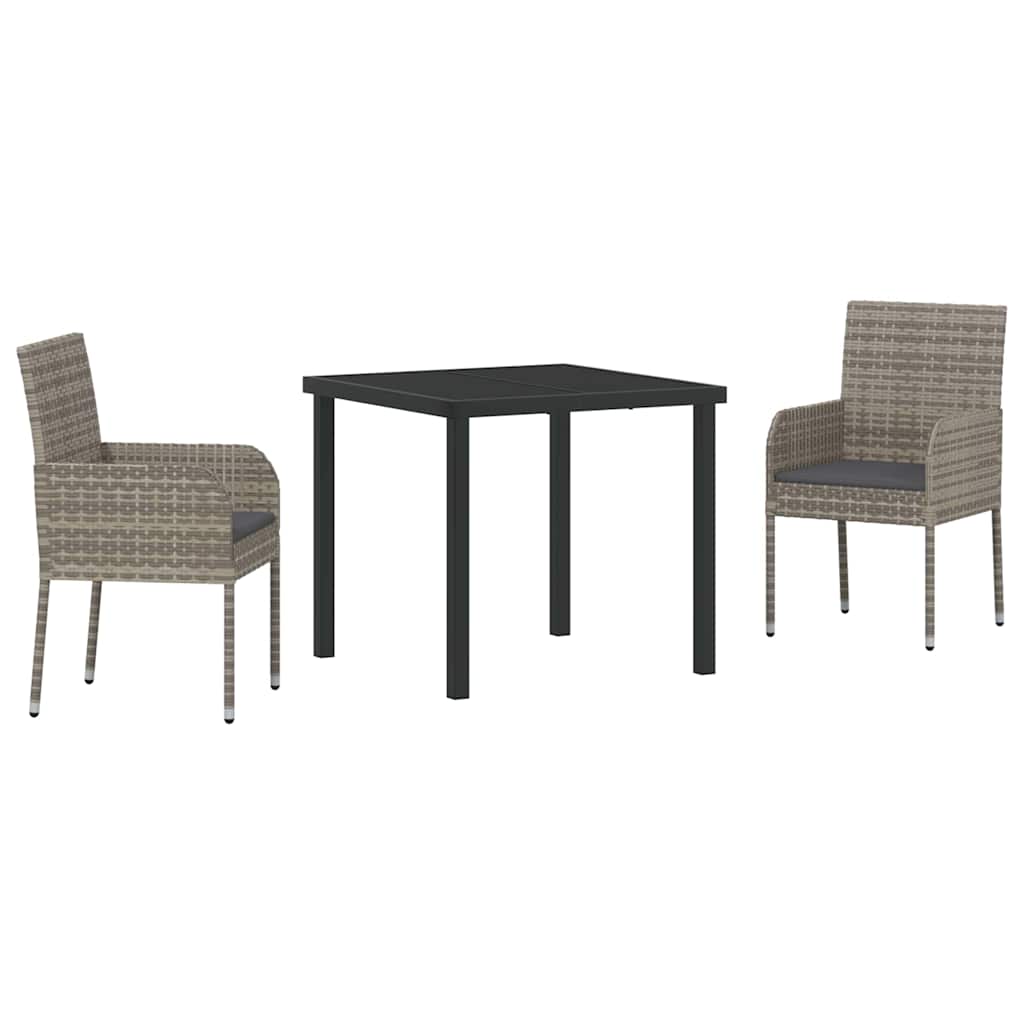 Tuin eettafelset met kussen 3 pcs Grijs poly rattan – afbeelding 2