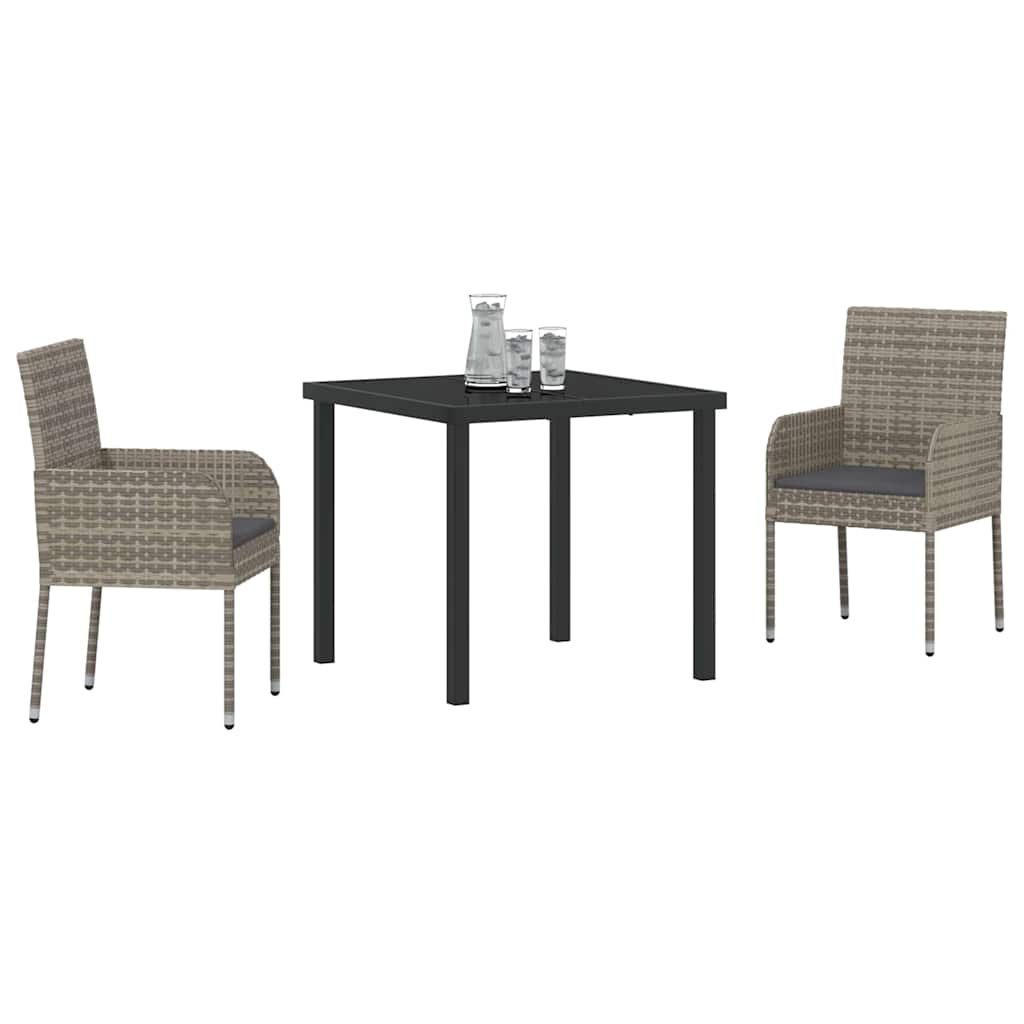 Tuin eettafelset met kussen 3 pcs Grijs poly rattan – afbeelding 3