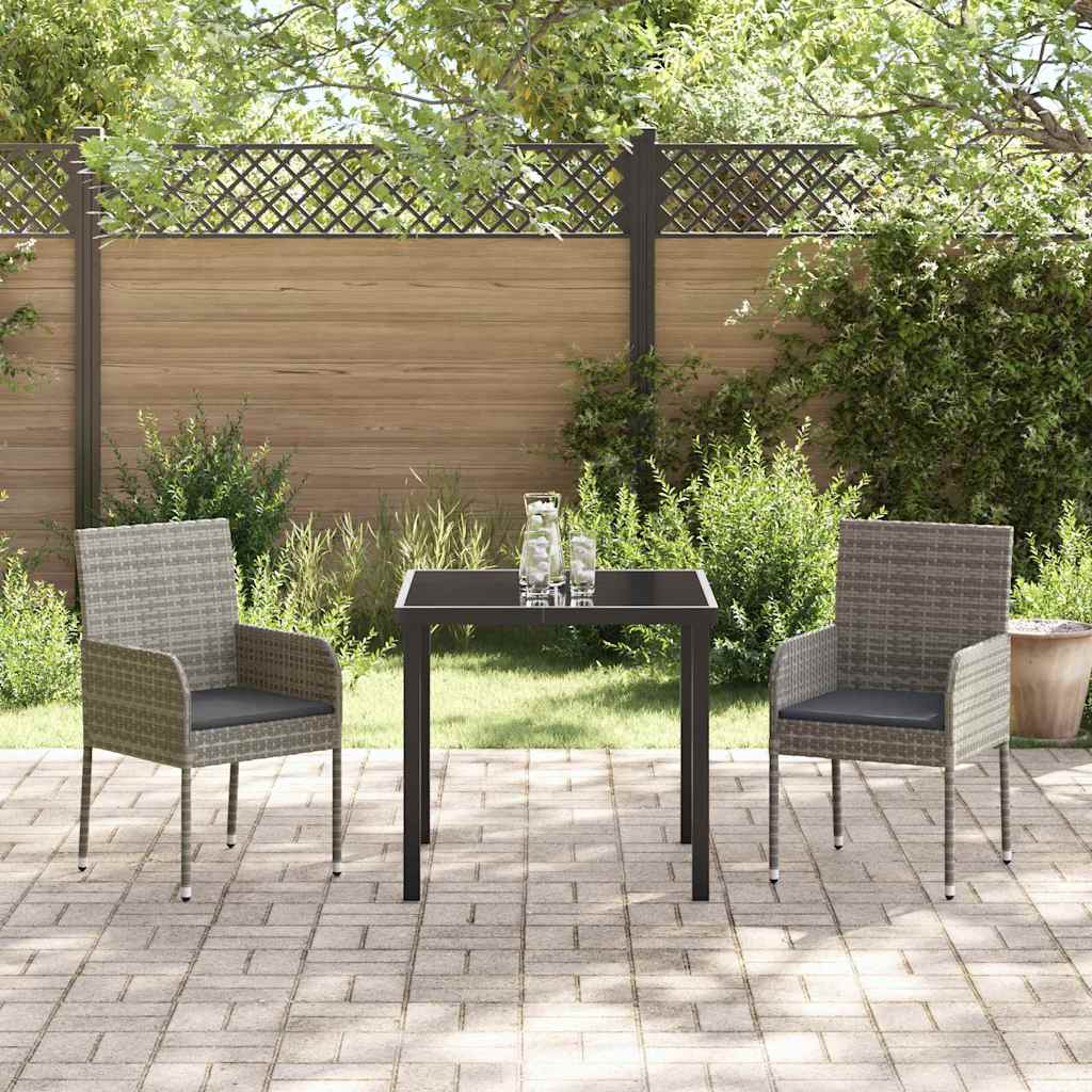 Tuin eettafelset met kussen 3 pcs Grijs poly rattan – afbeelding 4