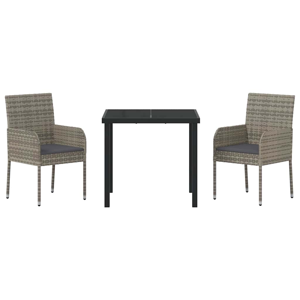 Tuin eettafelset met kussen 3 pcs Grijs poly rattan – afbeelding 7