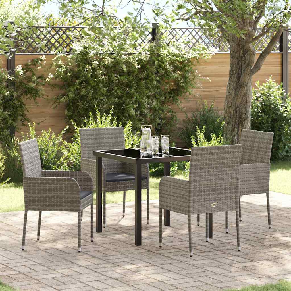 Tuin eettafelset met kussen 5 pcs Grijs poly rattan – afbeelding 1