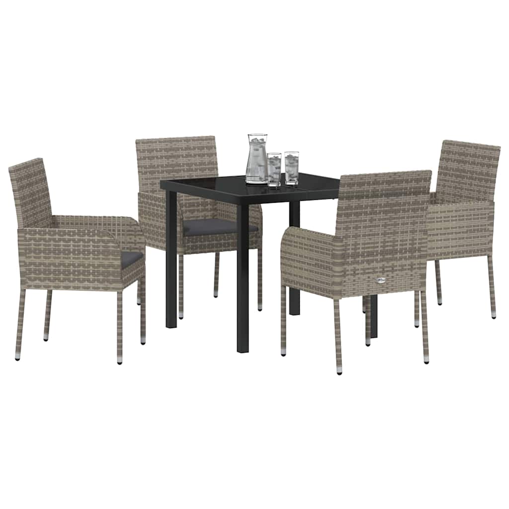 Tuin eettafelset met kussen 5 pcs Grijs poly rattan – afbeelding 3