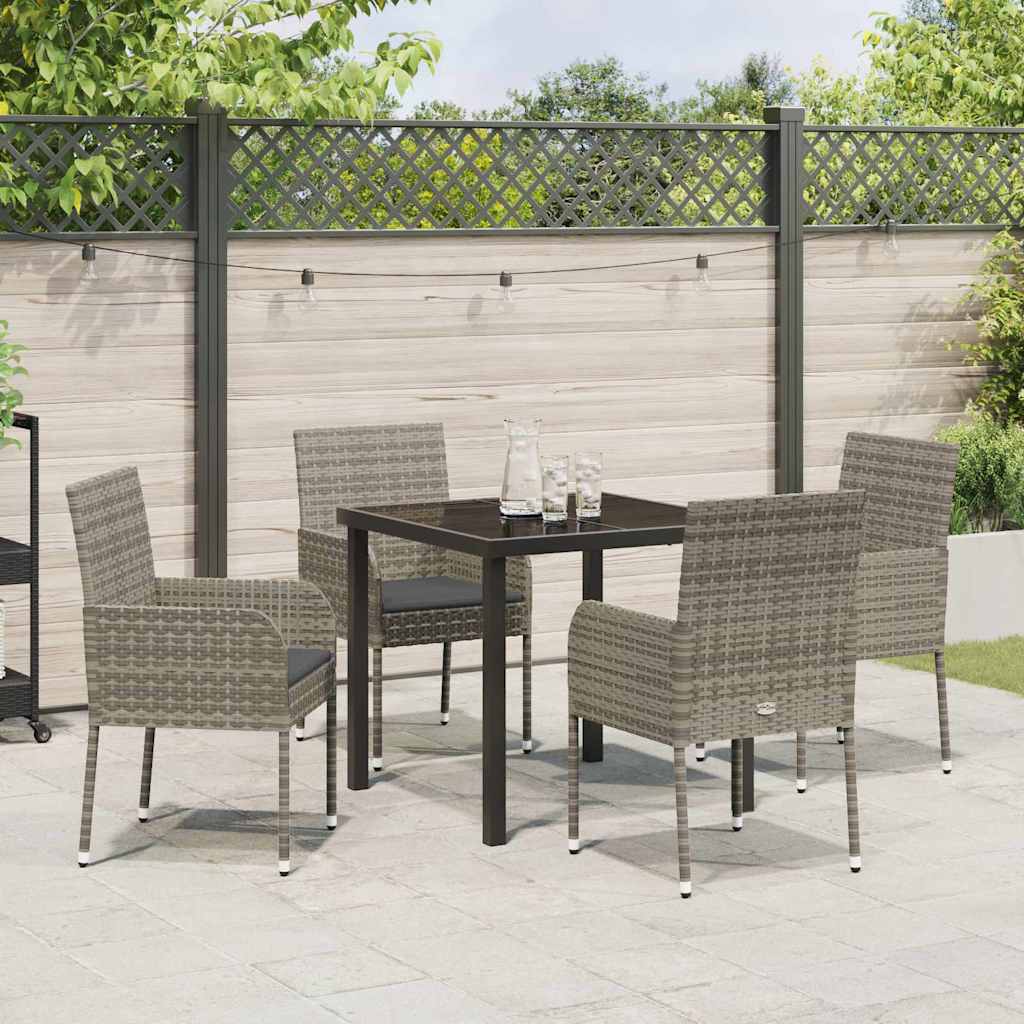 Tuin eettafelset met kussen 5 pcs Grijs poly rattan – afbeelding 4