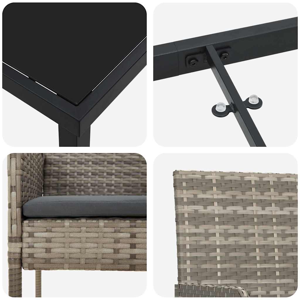 Tuin eettafelset met kussen 5 pcs Grijs poly rattan – afbeelding 9
