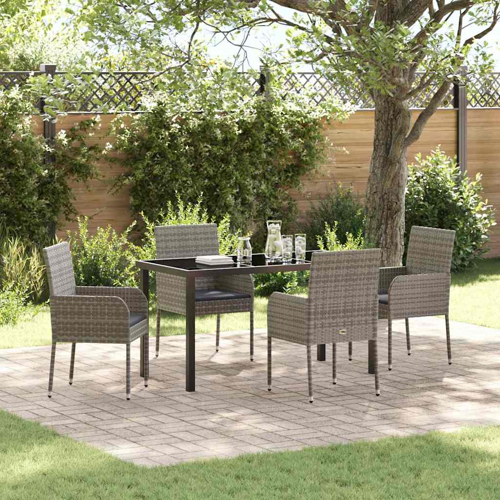 Tuin eettafelset met kussen 5 pcs Grijs poly rattan – afbeelding 1