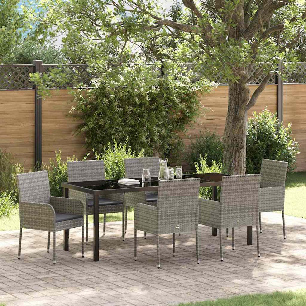 Tuin eettafelset met kussen 7 pcs Grijs poly rattan – afbeelding 1