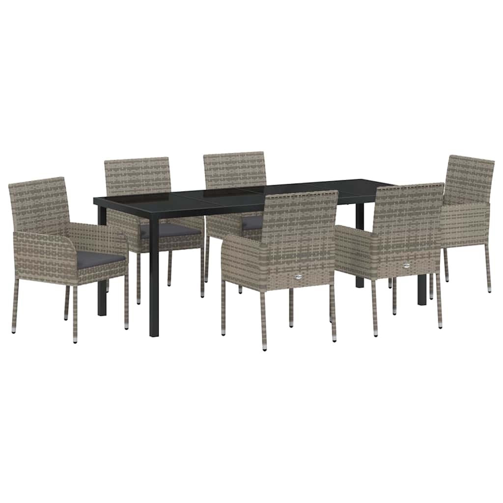 Tuin eettafelset met kussen 7 pcs Grijs poly rattan – afbeelding 2