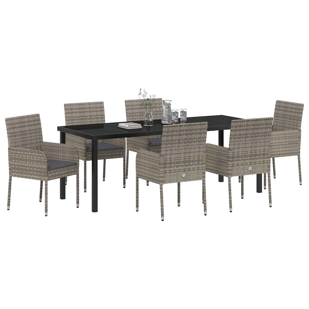 Tuin eettafelset met kussen 7 pcs Grijs poly rattan – afbeelding 3