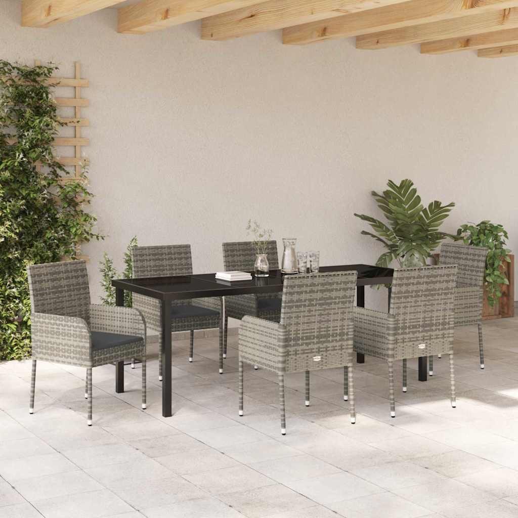Tuin eettafelset met kussen 7 pcs Grijs poly rattan – afbeelding 4