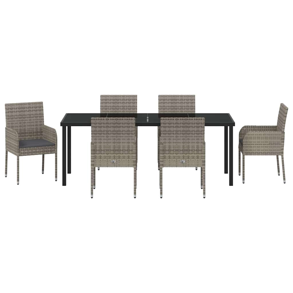 Tuin eettafelset met kussen 7 pcs Grijs poly rattan – afbeelding 7