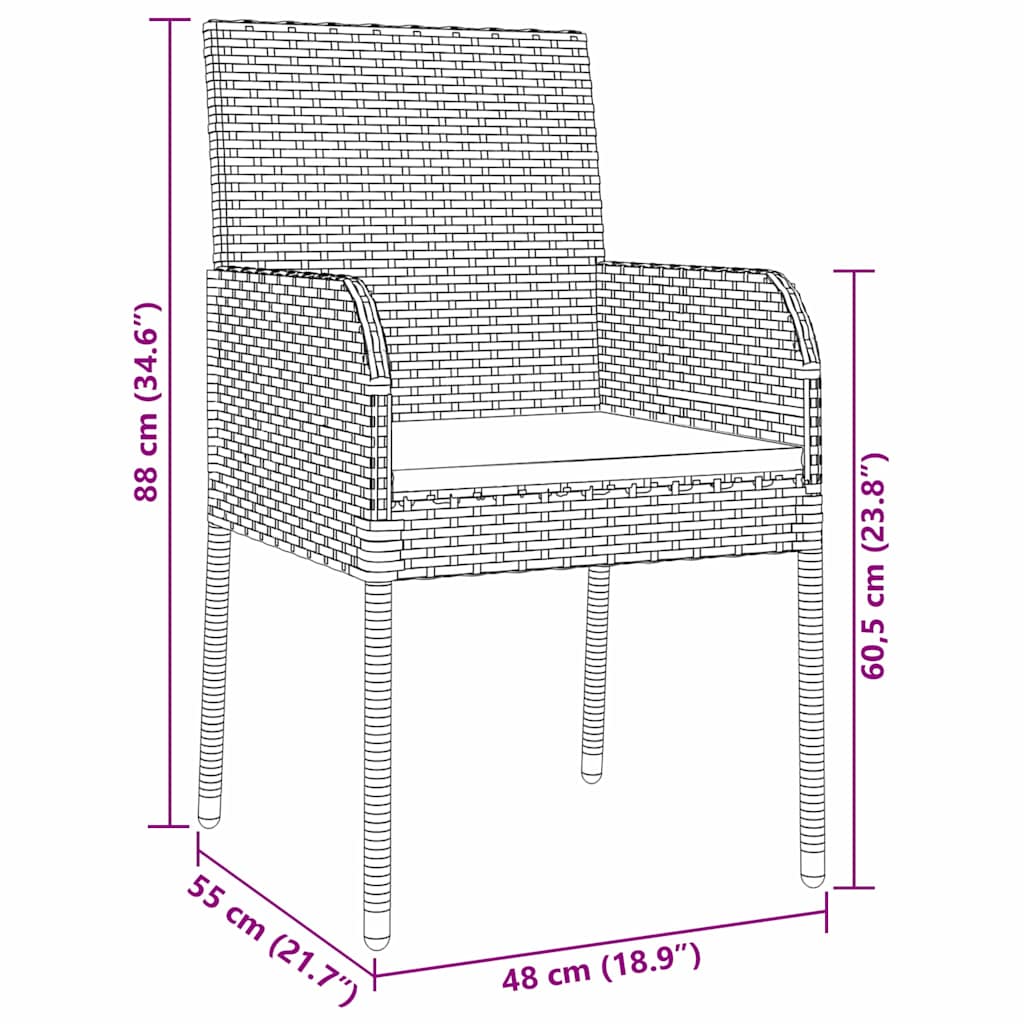Tuin eettafelset met kussen 9 pcs Grijs poly rattan – afbeelding 10