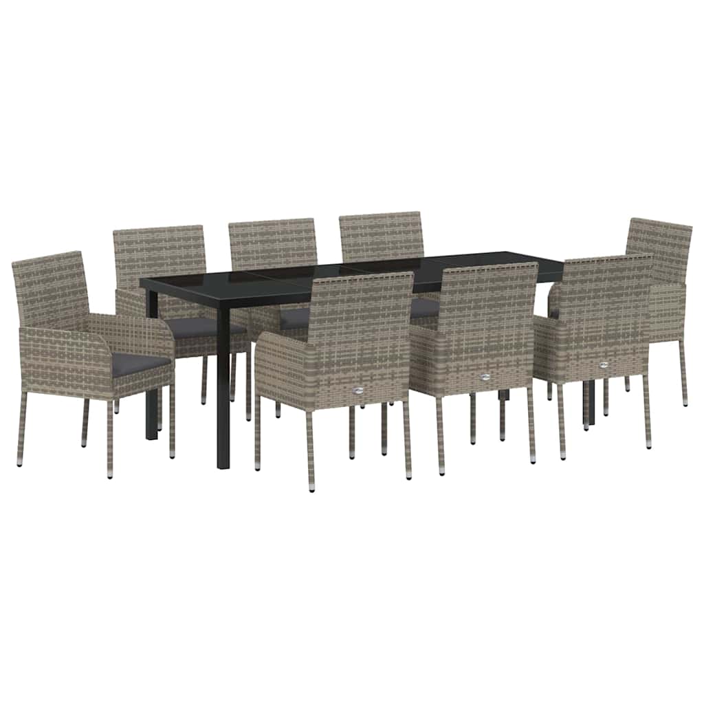 Tuin eettafelset met kussen 9 pcs Grijs poly rattan – afbeelding 2