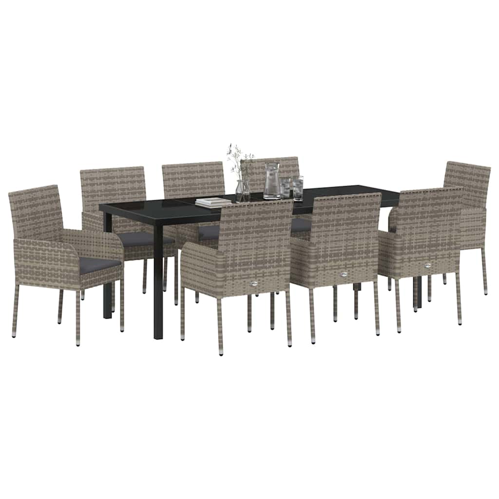 Tuin eettafelset met kussen 9 pcs Grijs poly rattan – afbeelding 3