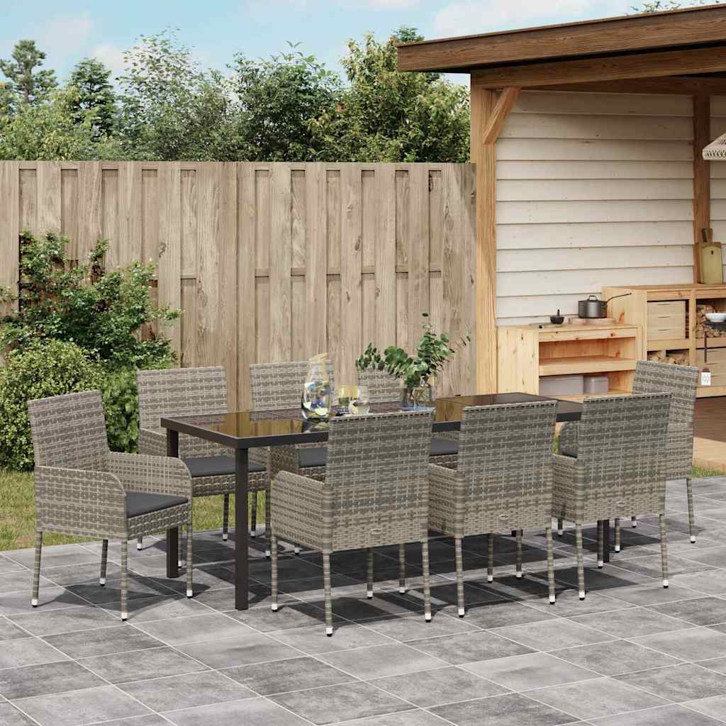 Tuin eettafelset met kussen 9 pcs Grijs poly rattan – afbeelding 4